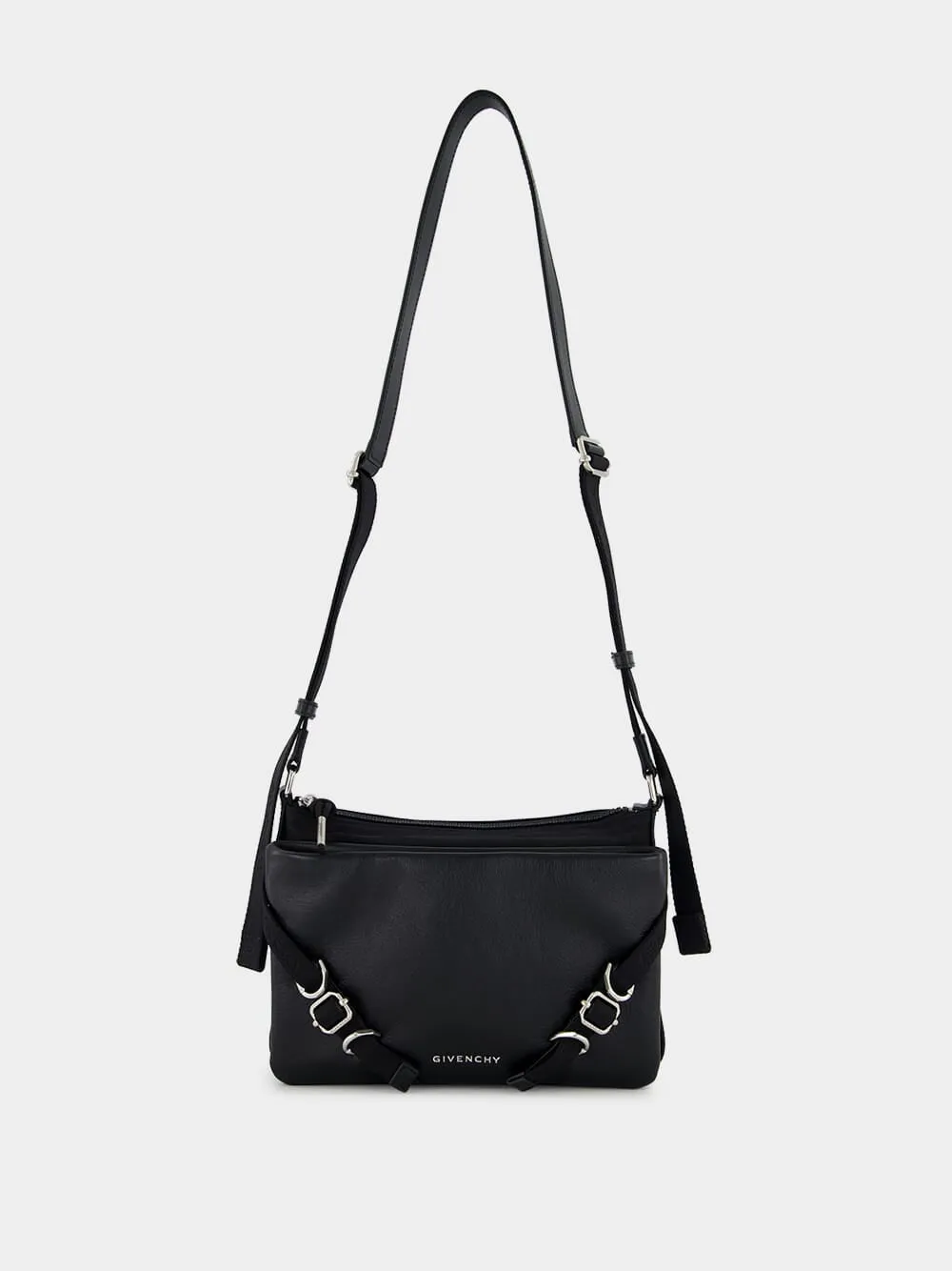 Black Voyou Skinny Crossbody Bag in Grained Leather