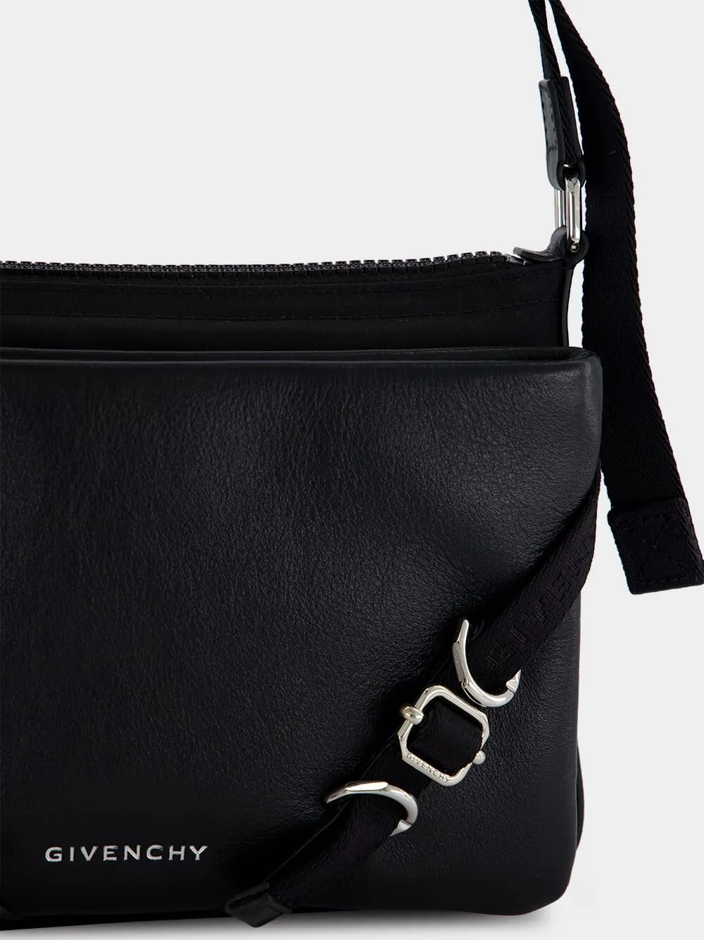 Black Voyou Skinny Crossbody Bag in Grained Leather