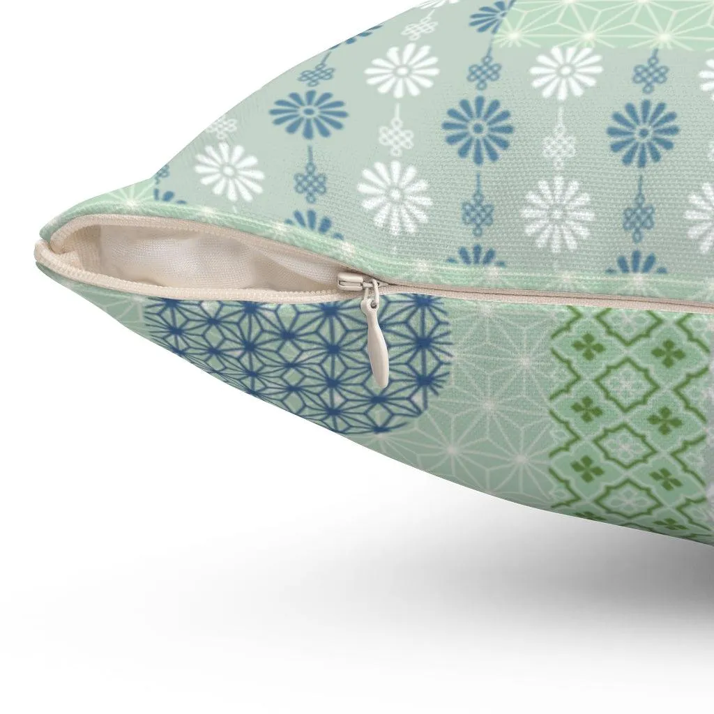 Blue and Green Square Pillow