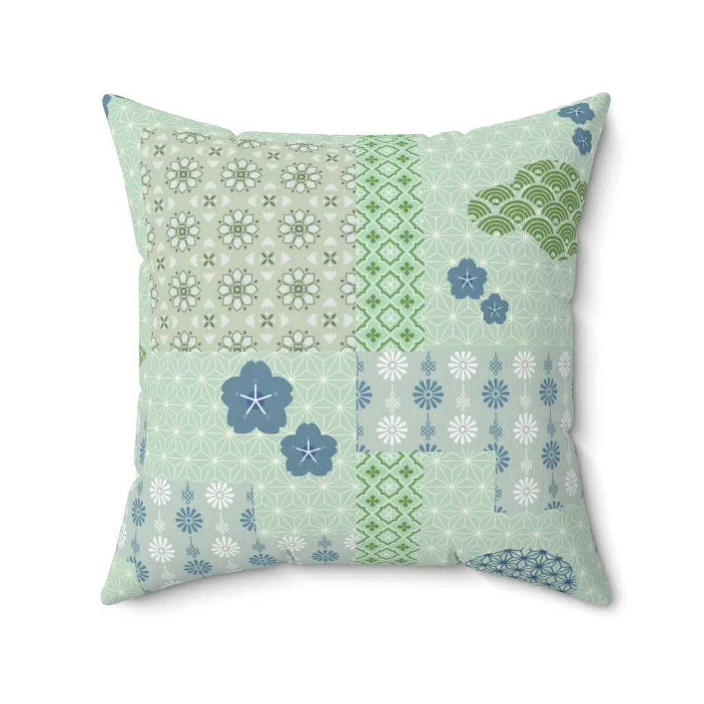 Blue and Green Square Pillow
