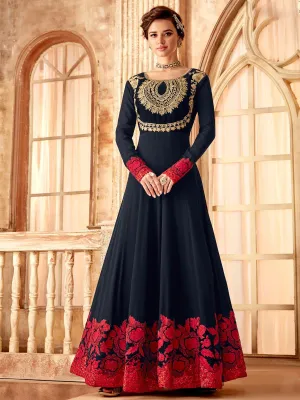 Blue And Red Ethnic Style Flared Anarkali Suit