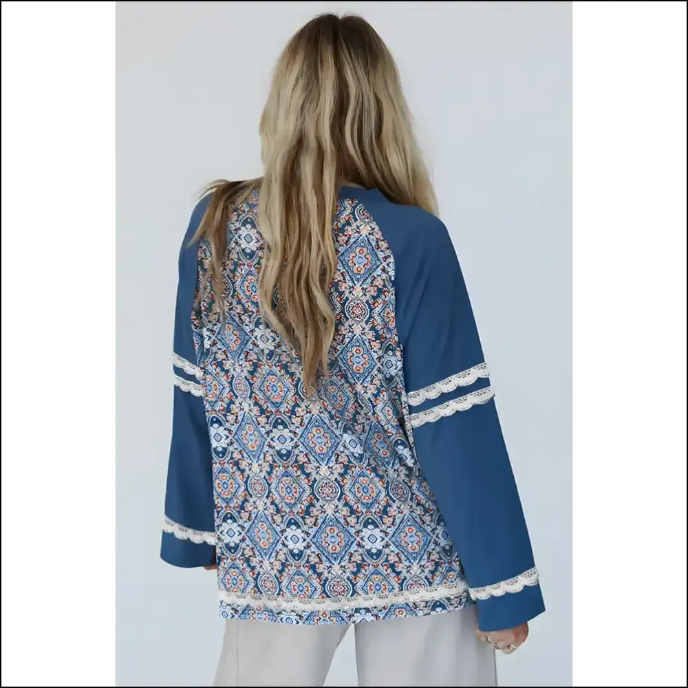Blue Boho Blouse: Turning Heads  (lace Ricrac Raglan Sleeve)