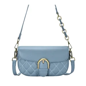 Blue Buckle Flap Quilted Leather Crossbody Bag