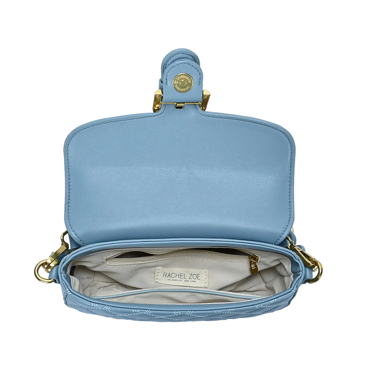 Blue Buckle Flap Quilted Leather Crossbody Bag