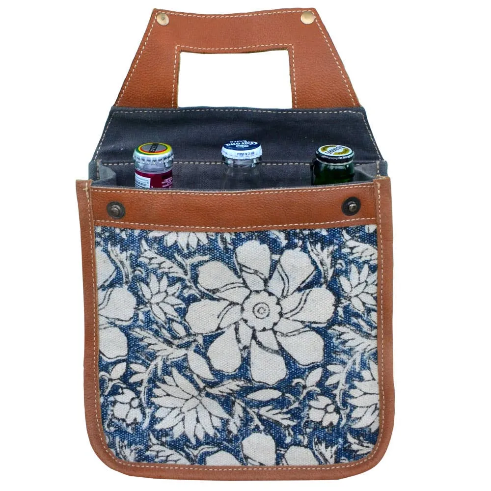 Blue Canvas & Flowers Beverage Carrier