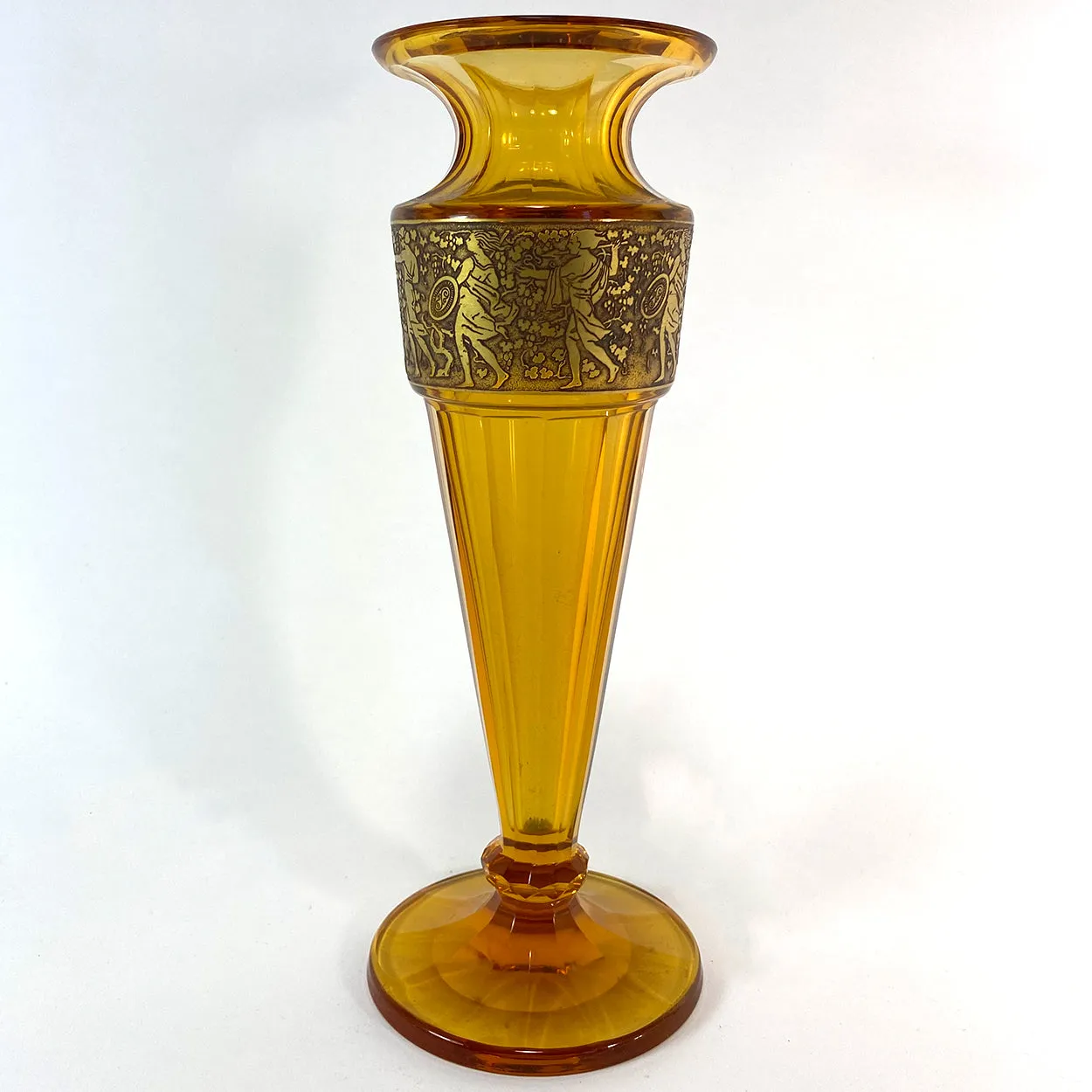 Bohemian Moser Karlsbad Amber Glass and Oroplastic Fipop Series Vase