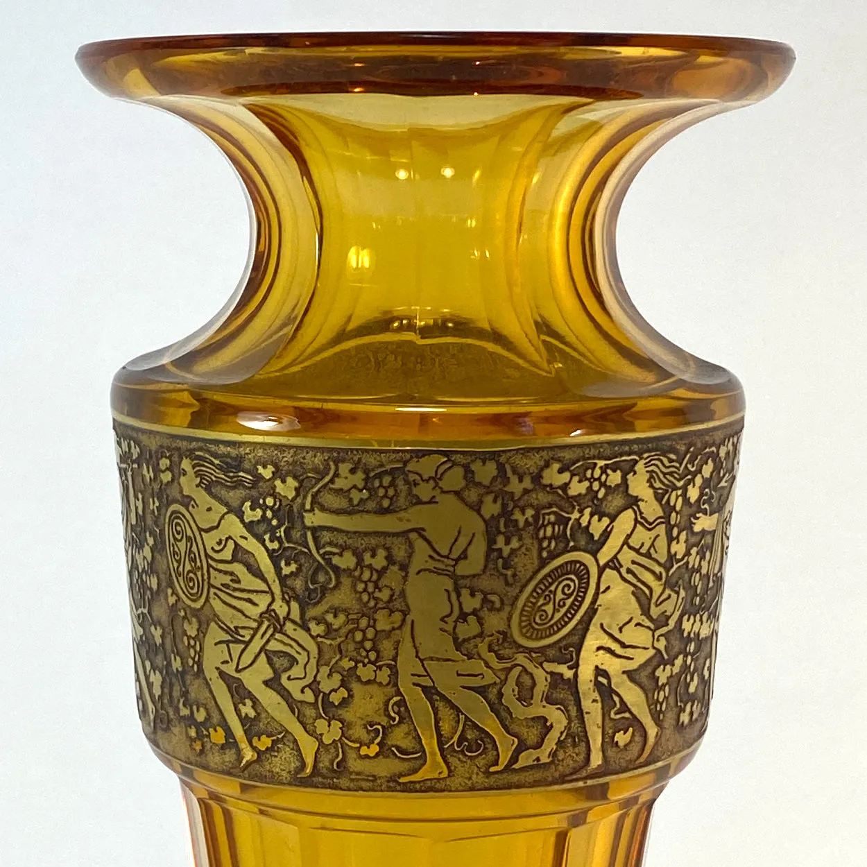 Bohemian Moser Karlsbad Amber Glass and Oroplastic Fipop Series Vase