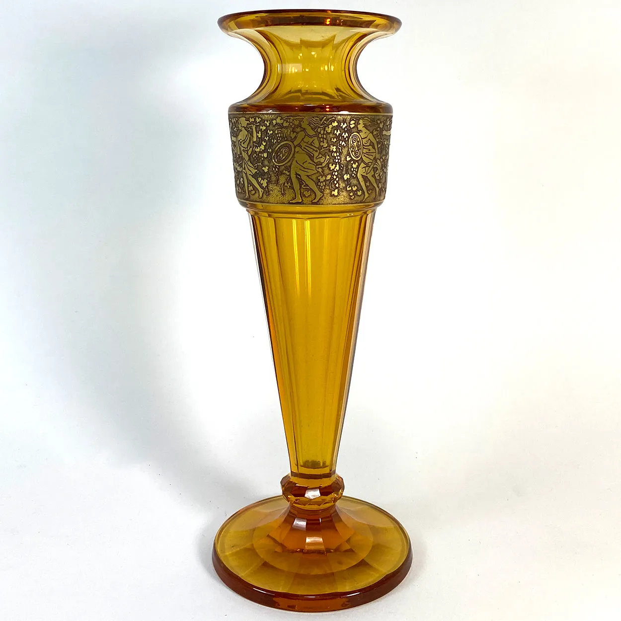 Bohemian Moser Karlsbad Amber Glass and Oroplastic Fipop Series Vase