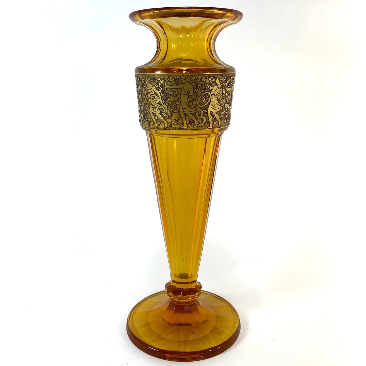 Bohemian Moser Karlsbad Amber Glass and Oroplastic Fipop Series Vase