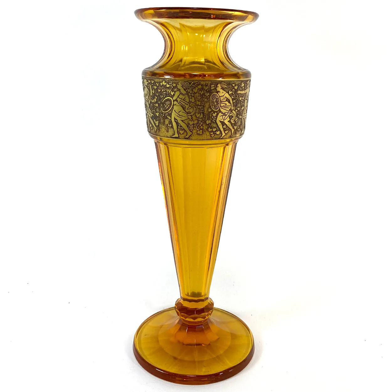 Bohemian Moser Karlsbad Amber Glass and Oroplastic Fipop Series Vase