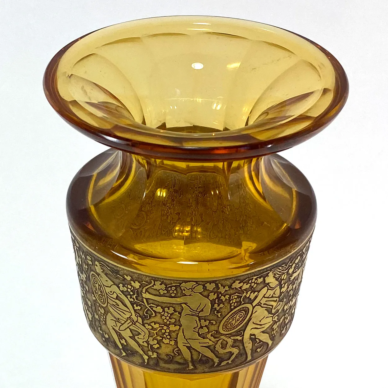 Bohemian Moser Karlsbad Amber Glass and Oroplastic Fipop Series Vase
