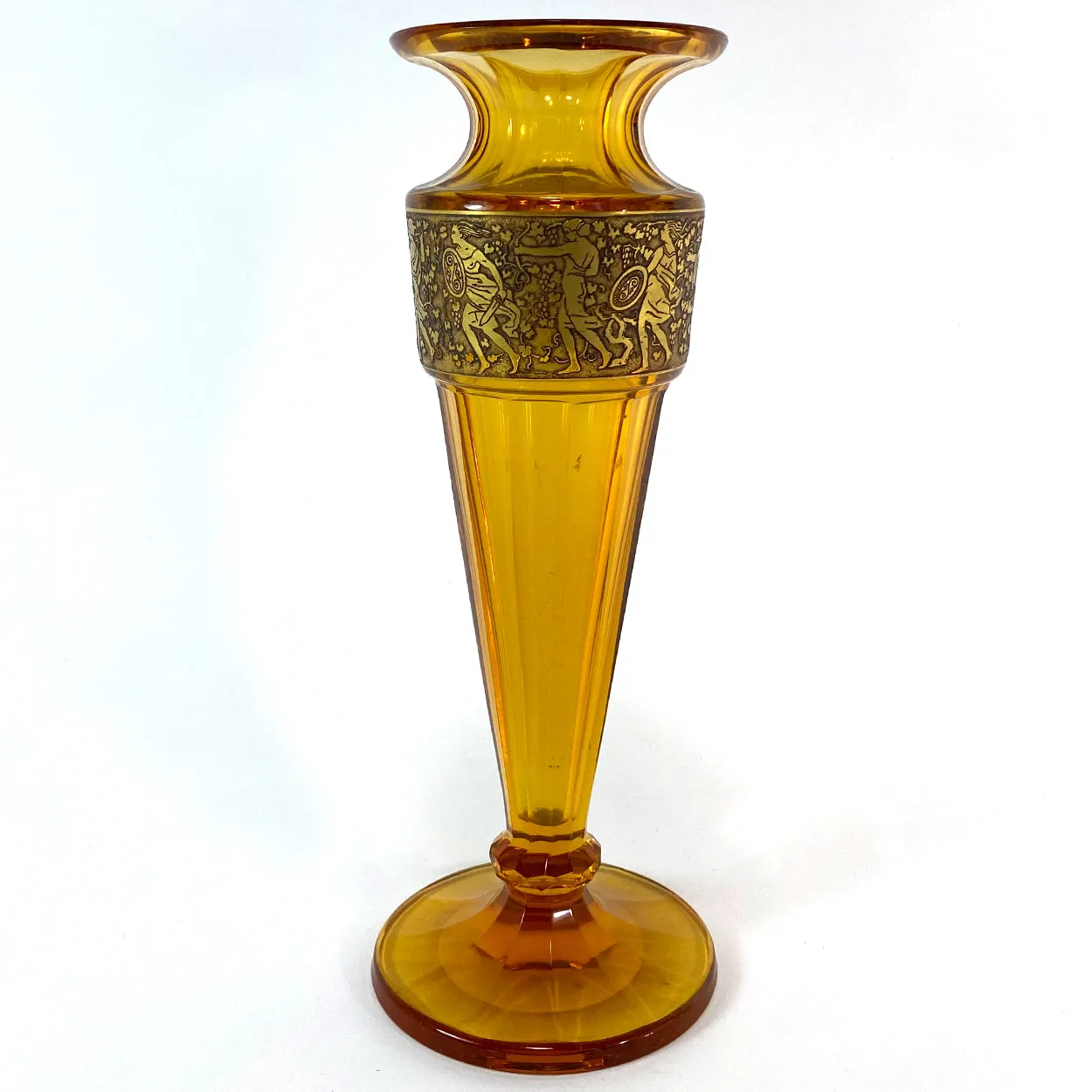 Bohemian Moser Karlsbad Amber Glass and Oroplastic Fipop Series Vase