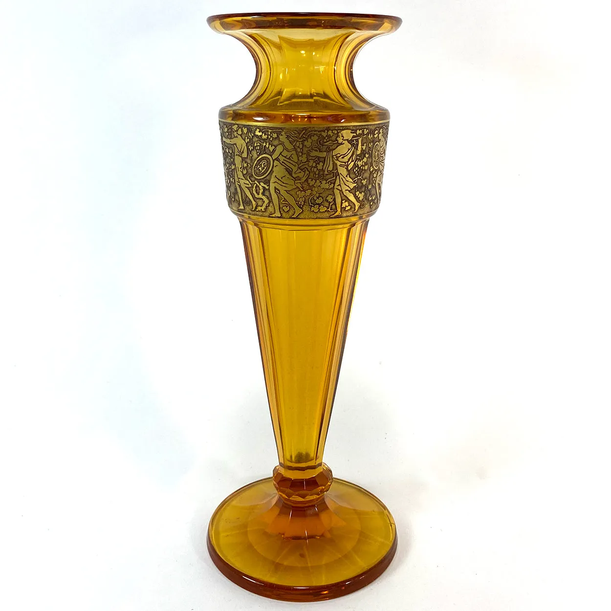 Bohemian Moser Karlsbad Amber Glass and Oroplastic Fipop Series Vase