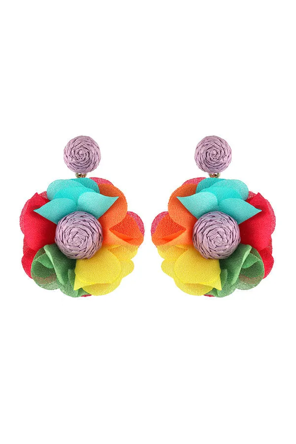 Bohemian Resort Style Fabric Flower Earrings