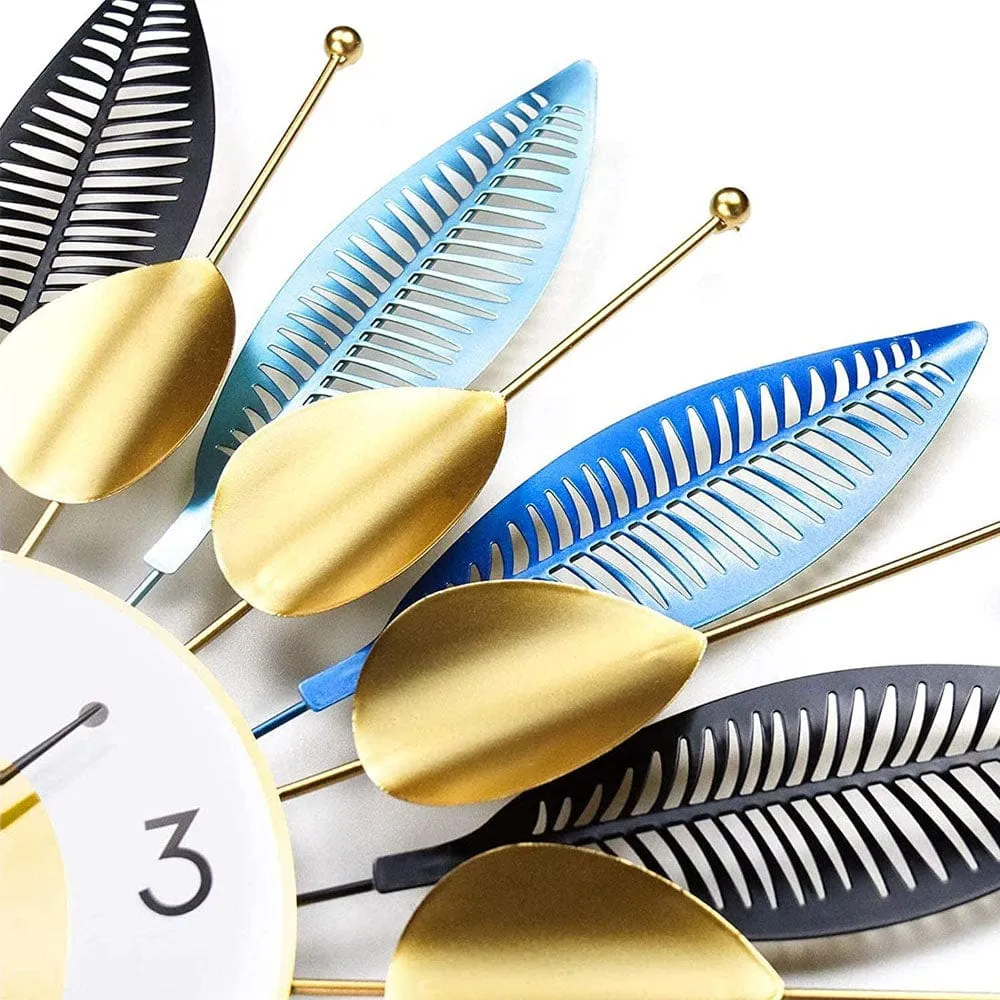 Bohemian Style Leaf Pattern Metal Vintage Wall Clock