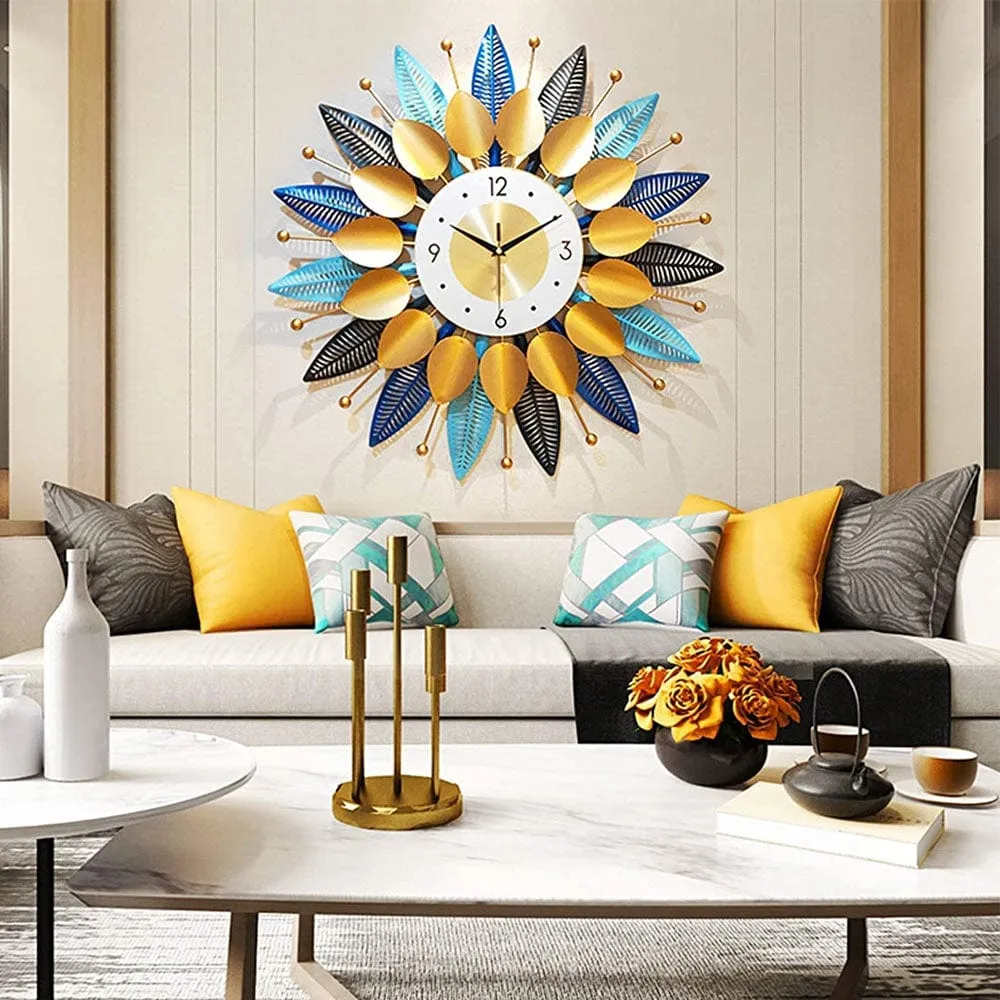 Bohemian Style Leaf Pattern Metal Vintage Wall Clock
