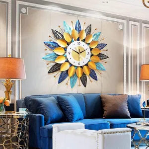 Bohemian Style Leaf Pattern Metal Vintage Wall Clock