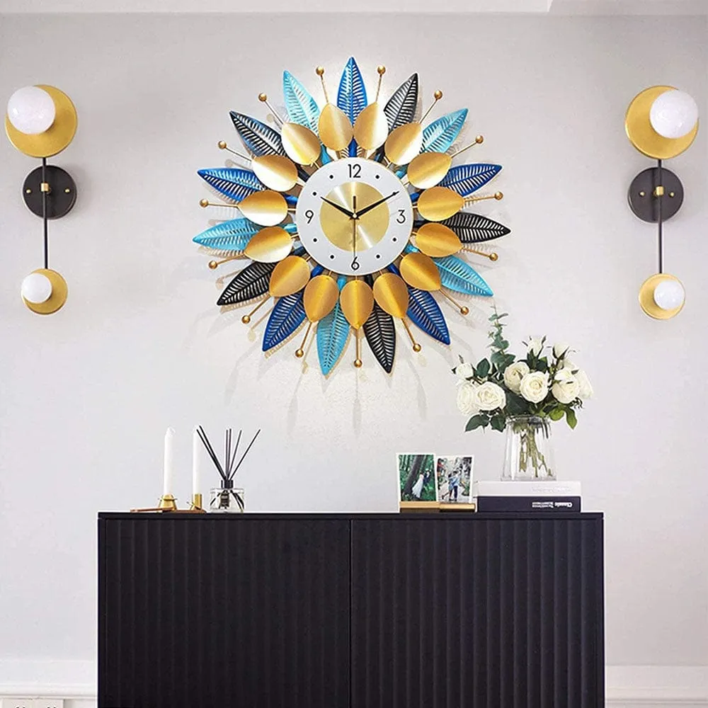 Bohemian Style Leaf Pattern Metal Vintage Wall Clock