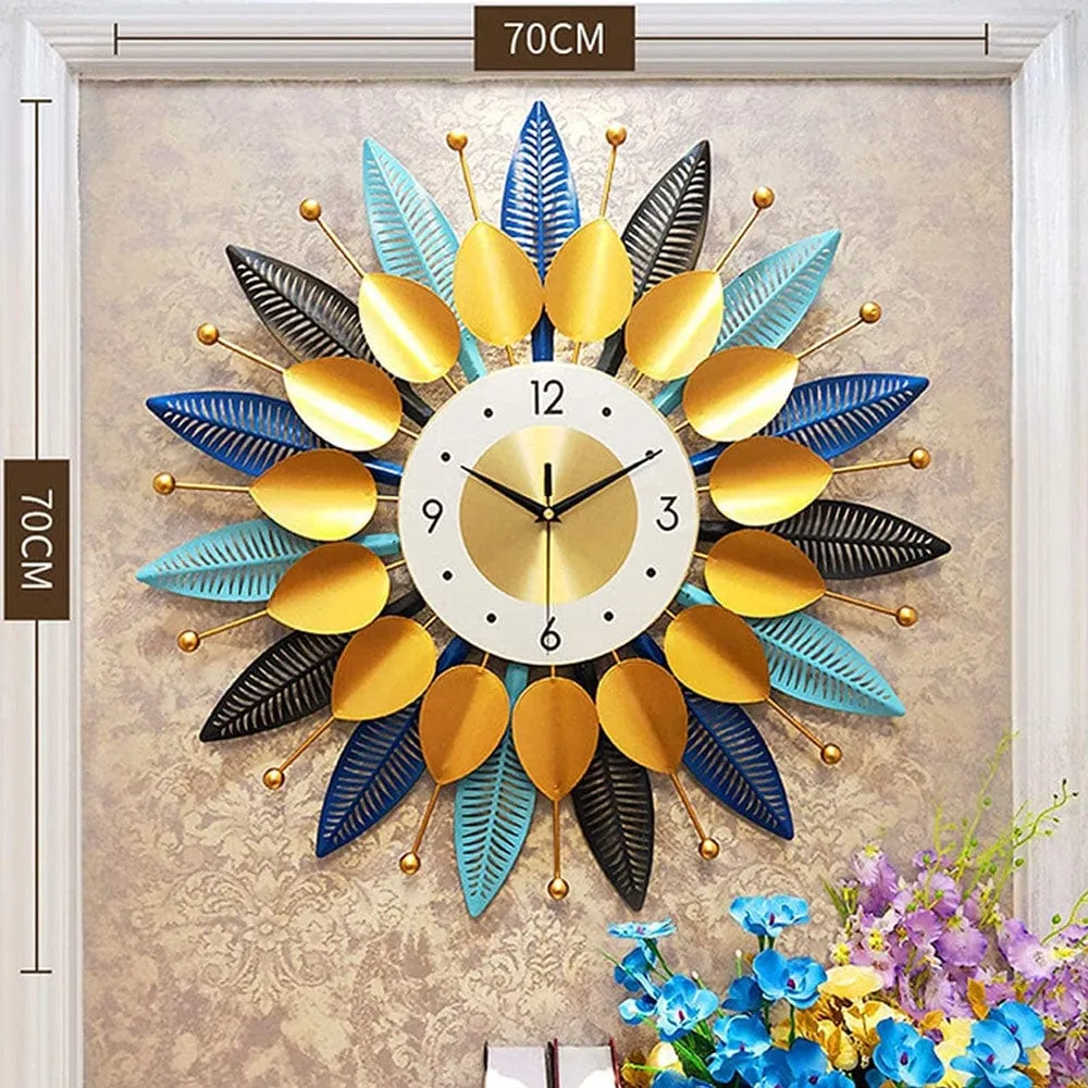 Bohemian Style Leaf Pattern Metal Vintage Wall Clock