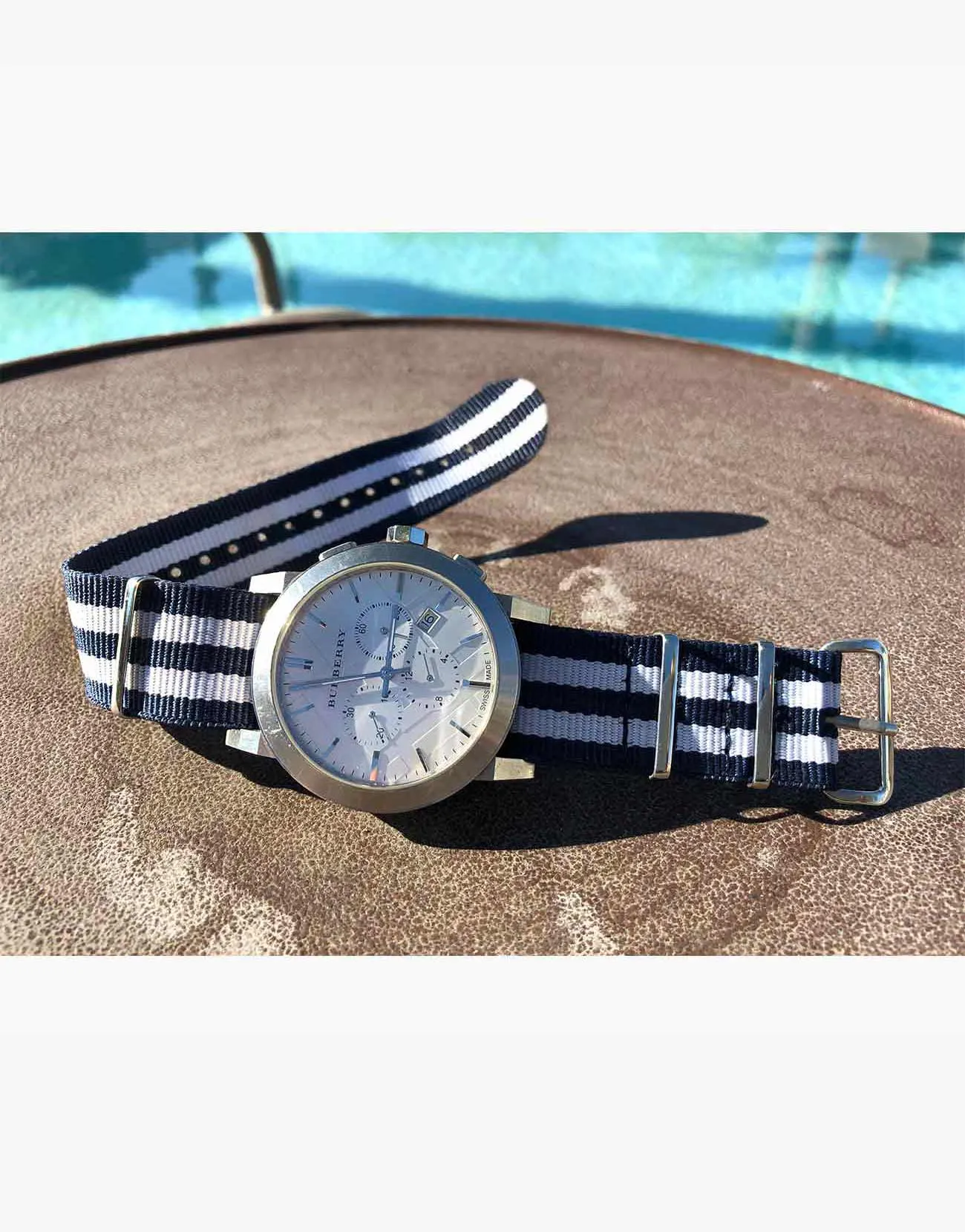 BOND Nylon N.A.T.O Style Blue and White Watch Bands by LUX