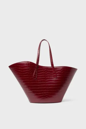 Bordeaux Croc Open Tulip Large Tote