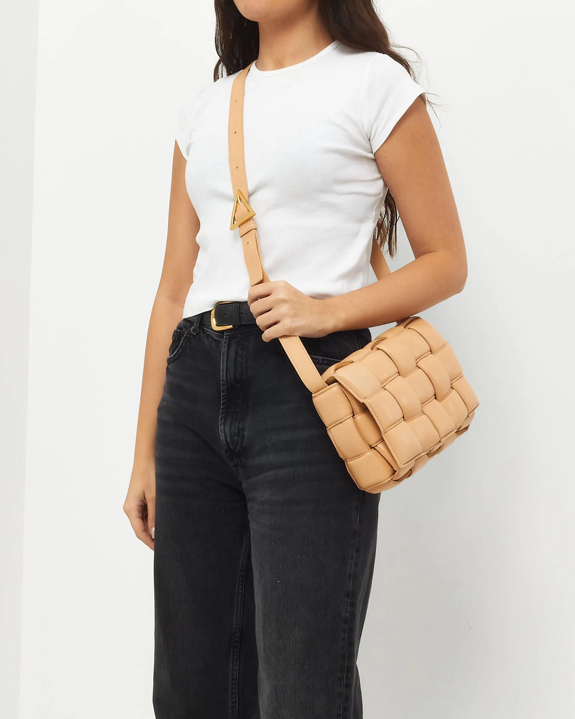 Bottega Veneta Beige Intrecciato Leather Padded Cassette Crossbody Bag