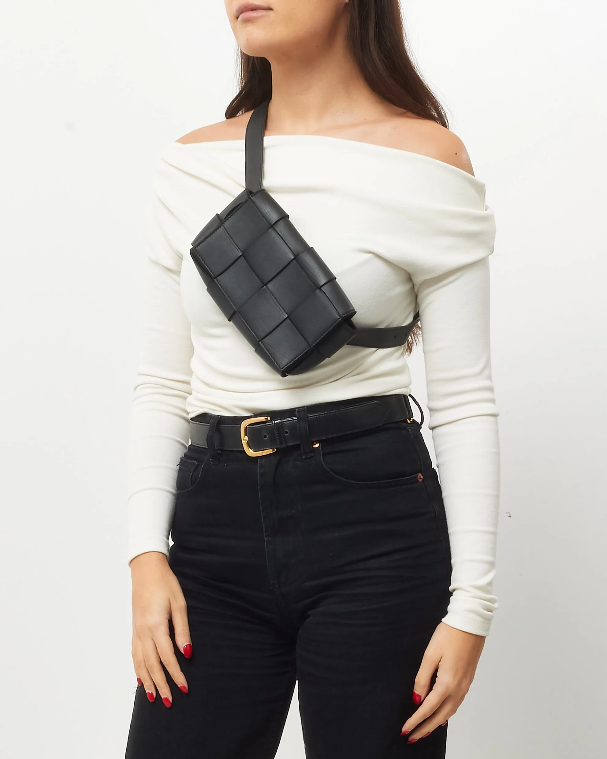 Bottega Veneta Black Nappa Maxi Intreccio Leather Cassette Belt Bag