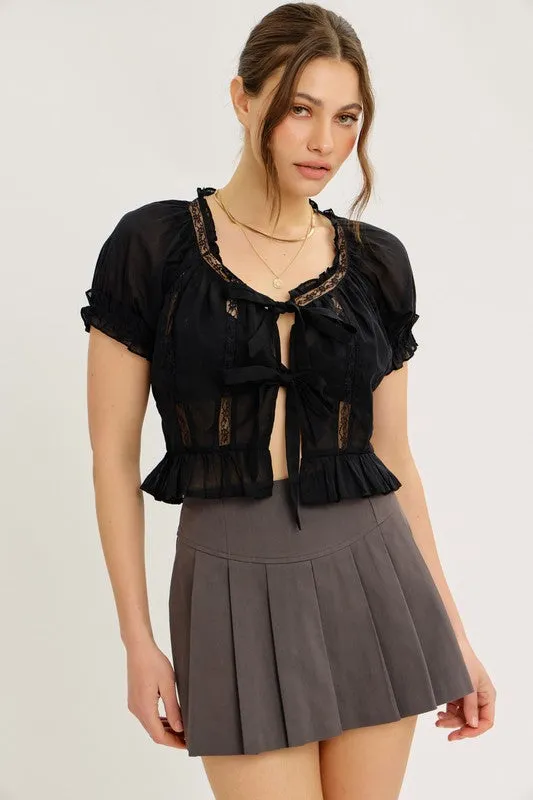 Bow Front Lace Sheer Top
