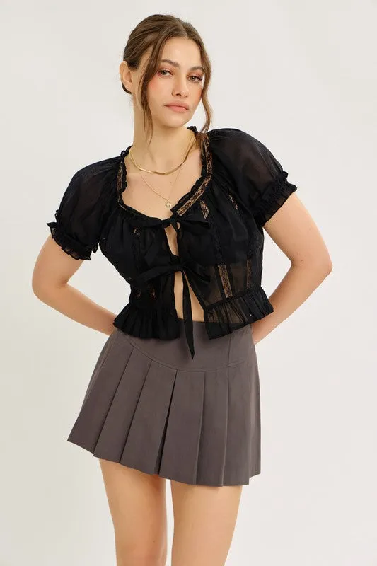 Bow Front Lace Sheer Top