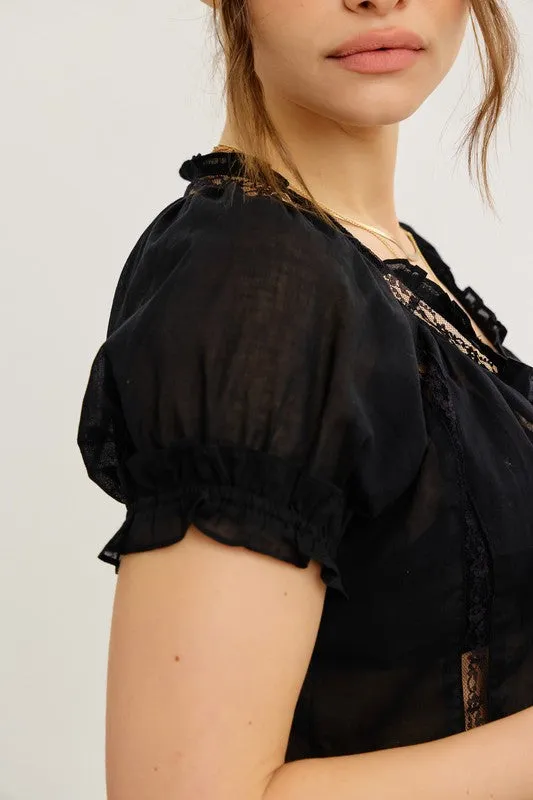 Bow Front Lace Sheer Top