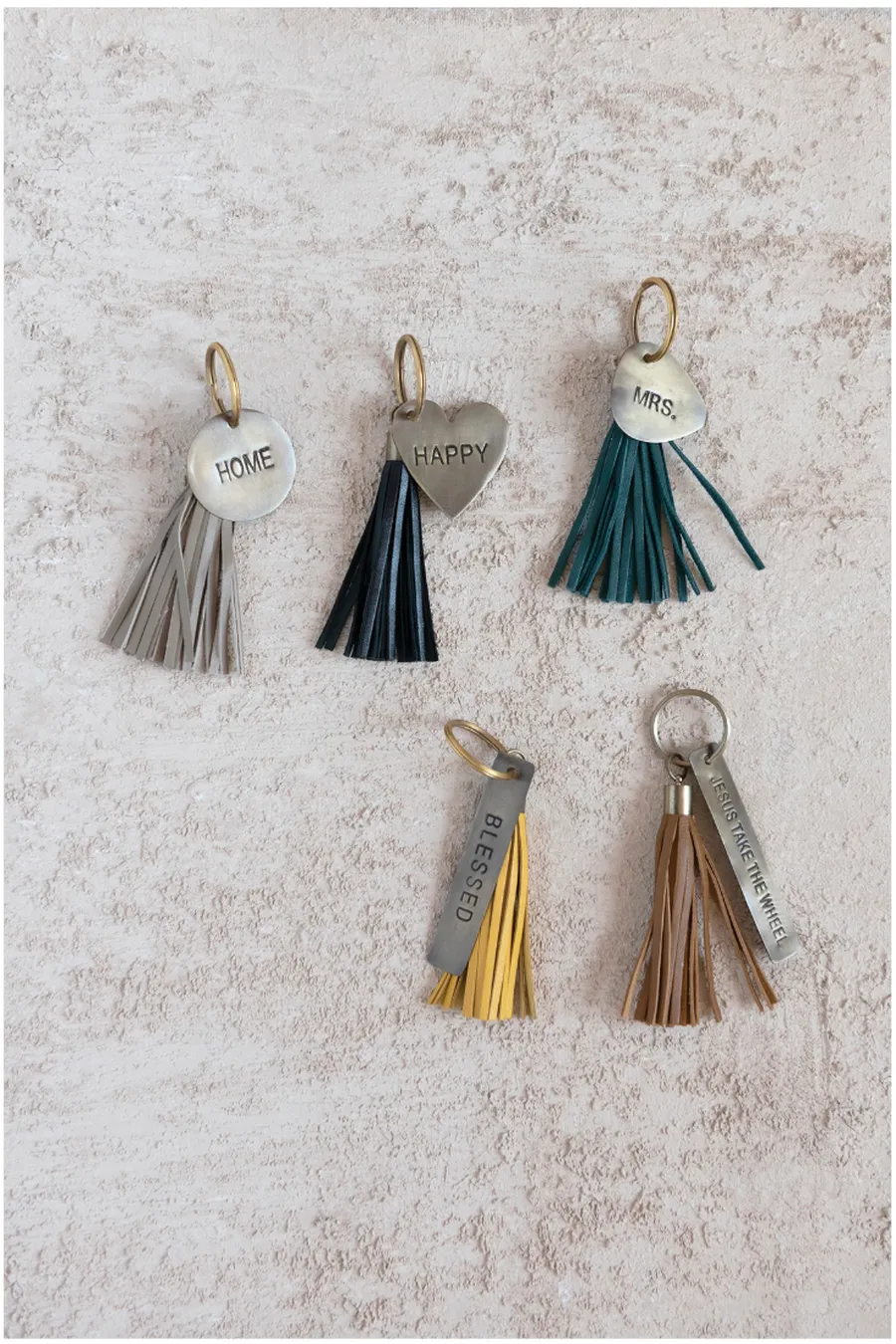 Brass Key Chain with Saying and Leather Tassel