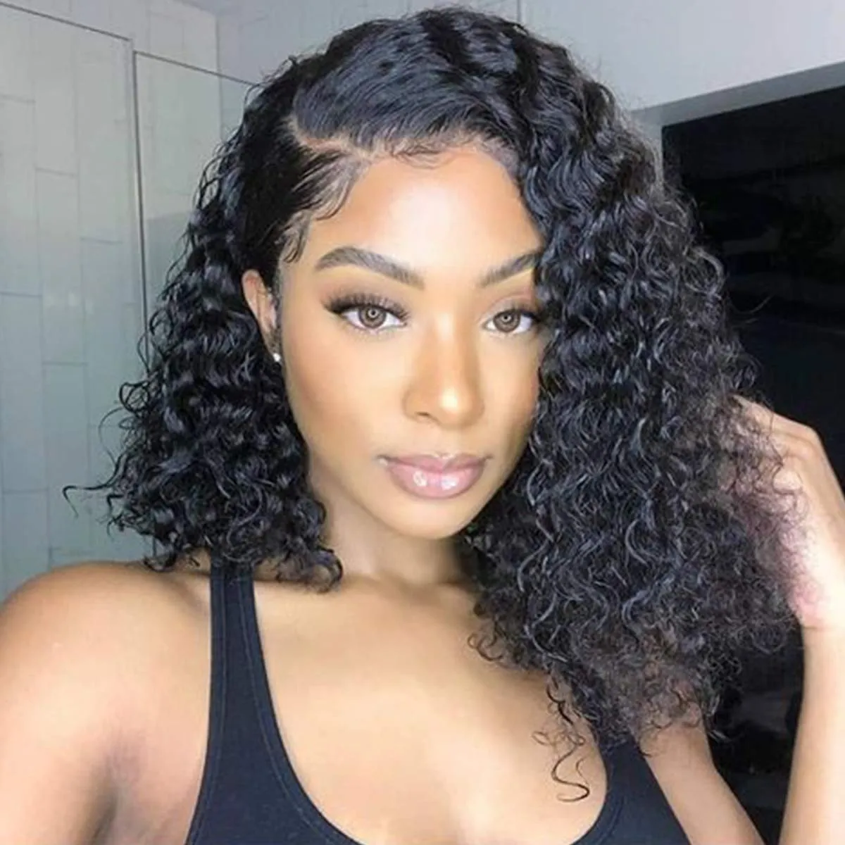 Brazilian Curly Wig 4*4 HD Lace Closure Short Bob Wig  MYLOCKME