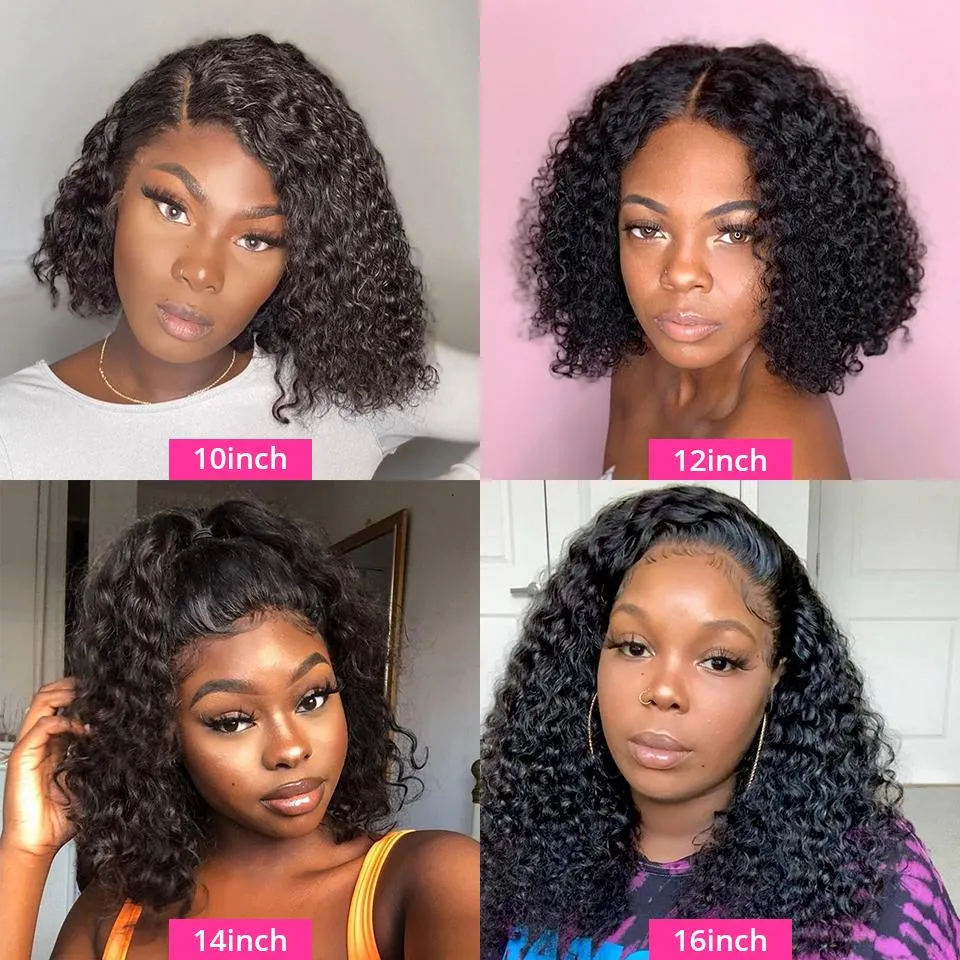 Brazilian Curly Wig 4*4 HD Lace Closure Short Bob Wig  MYLOCKME
