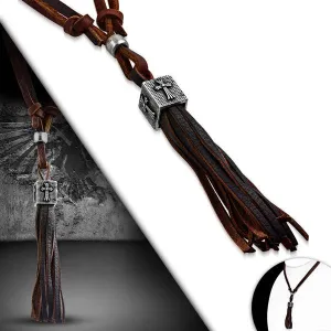 Brown leather Tassel Adjustable Necklace (#c095)