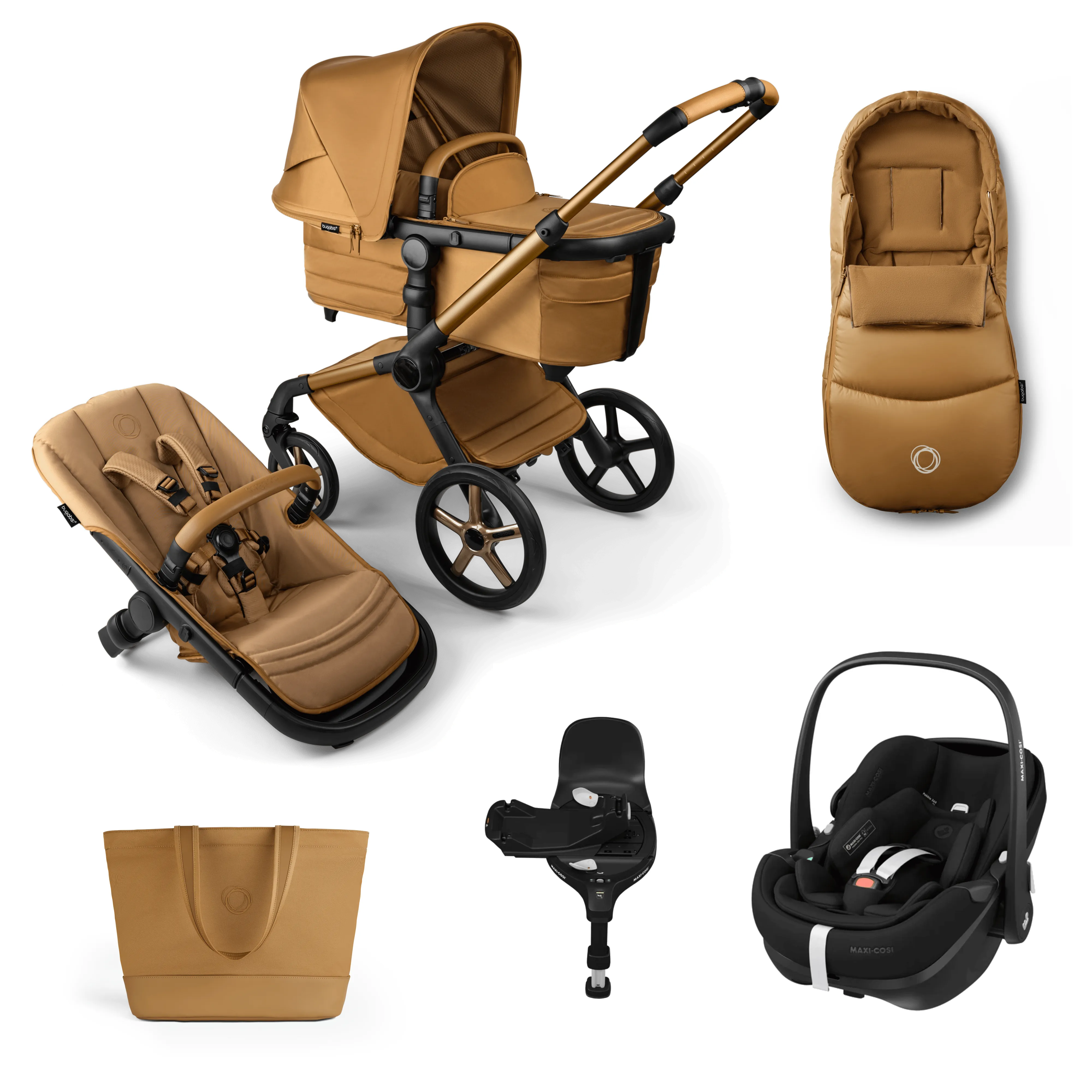 Bugaboo Fox 5 Pebble 360 PRO 2 Travel System, Noir Limited Edition - Amber Glow