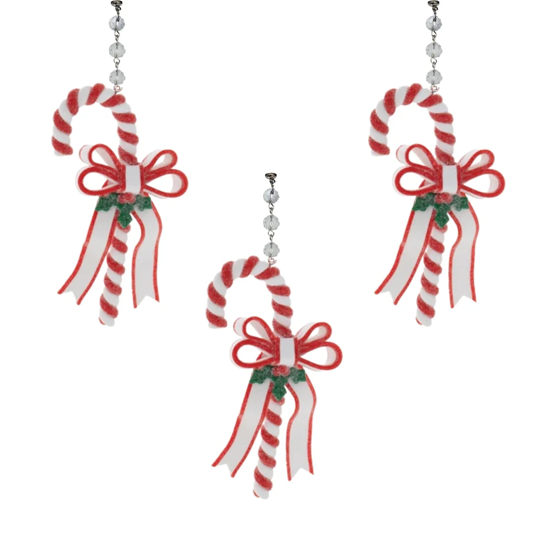 CANDY CANE w/ GREEN BOW (Set/3) MAGNETIC CHANDELIER ORNAMENT
