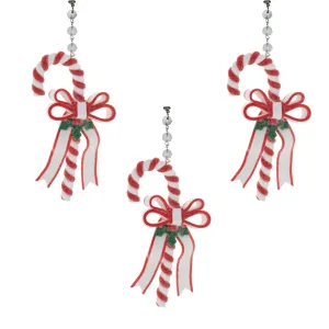CANDY CANE w/ GREEN BOW (Set/3) MAGNETIC CHANDELIER ORNAMENT