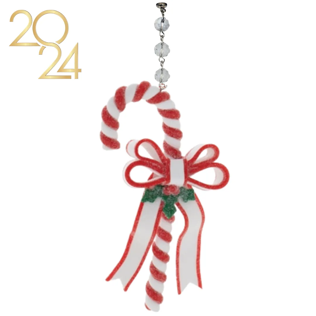 CANDY CANE w/ GREEN BOW (Set/3) MAGNETIC CHANDELIER ORNAMENT