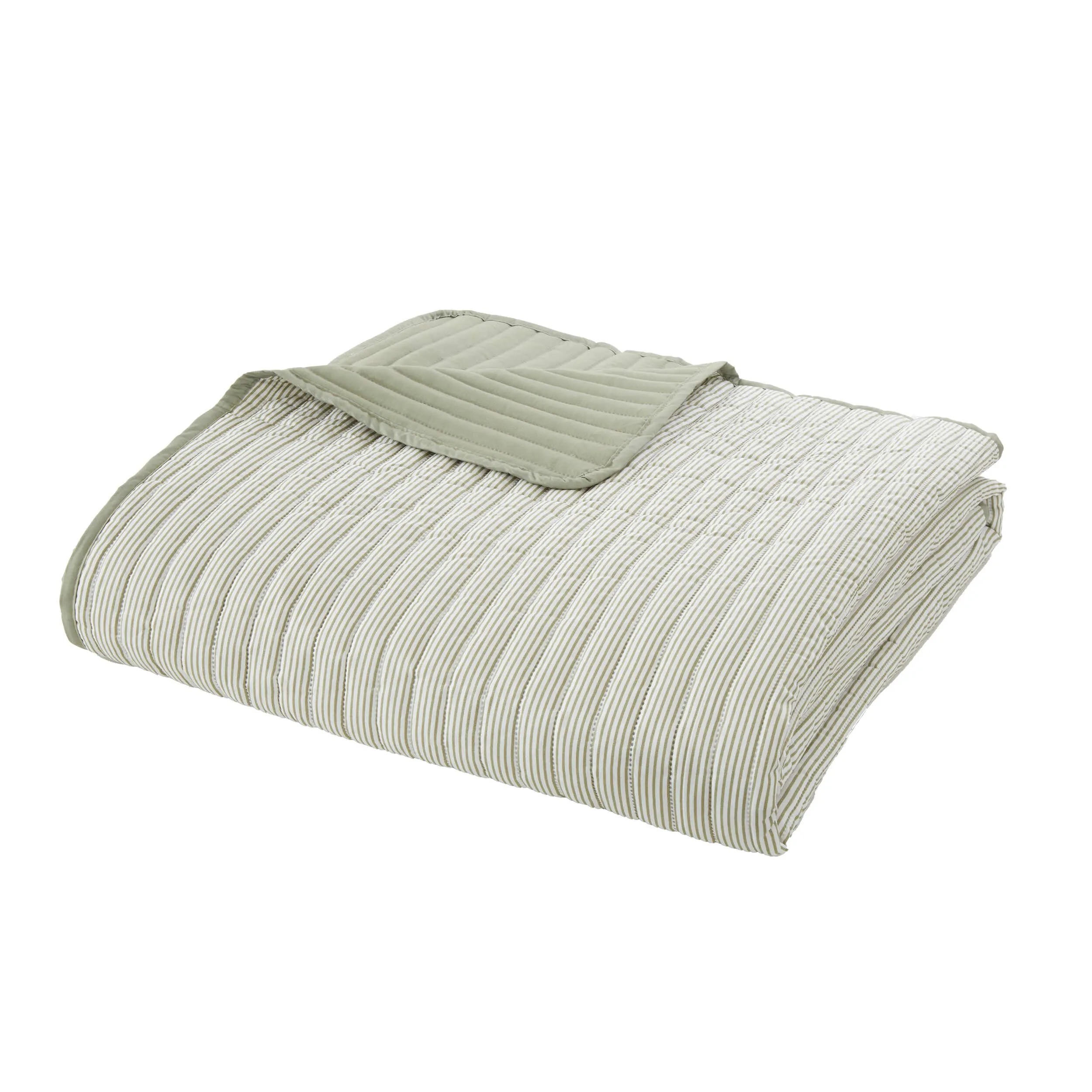 Catherine Lansfield Stripe Bedspread - Green