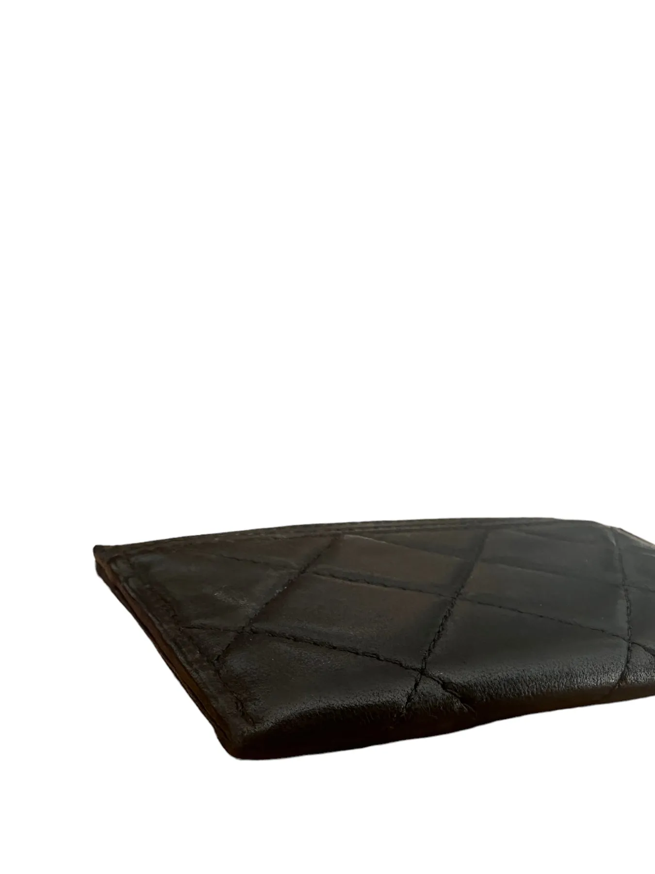 Chanel Black/Ruthenium Leather Quilted CC Card Holder