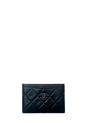 Chanel Black/Ruthenium Leather Quilted CC Card Holder