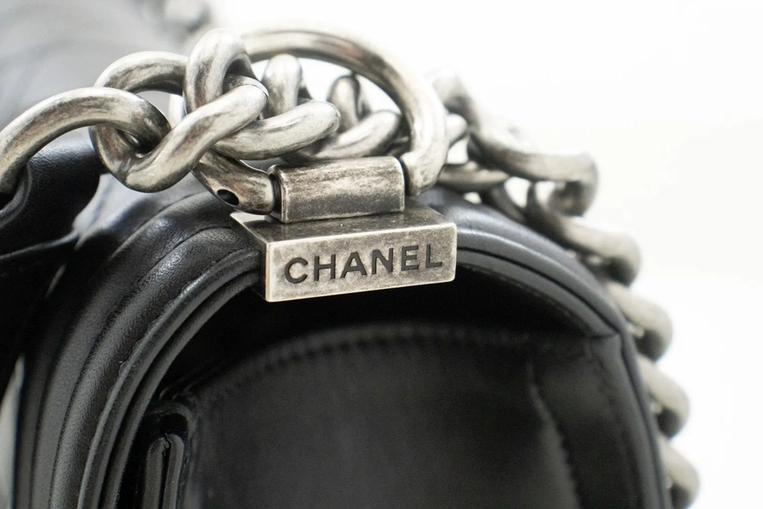 CHANEL Boy Chain Shoulder Bag Black Quilted Flap Calfskin Leather m56