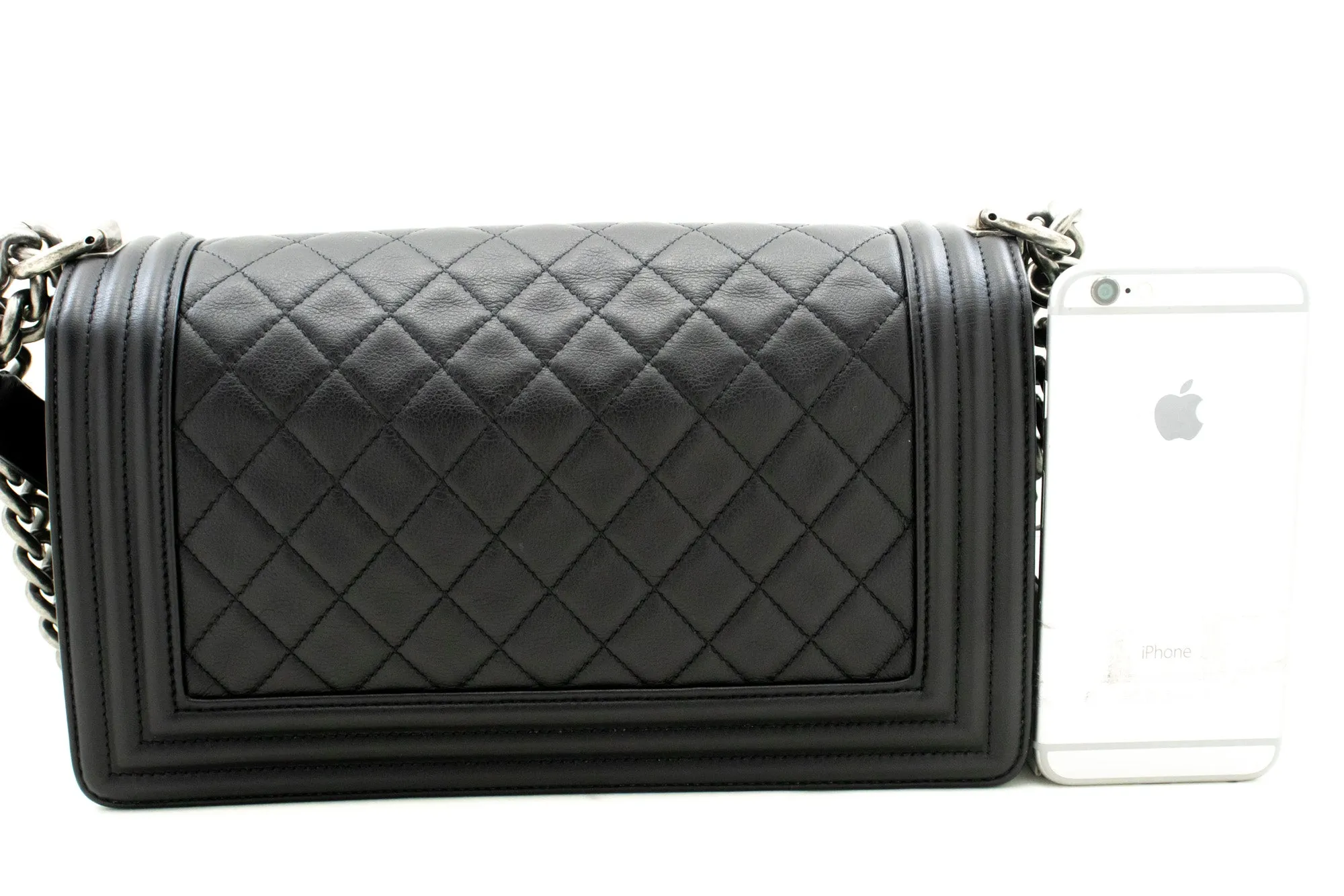 CHANEL Boy Chain Shoulder Bag Black Quilted Flap Calfskin Leather m56