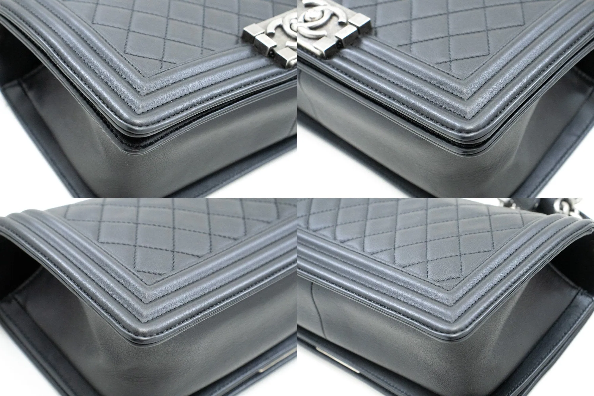 CHANEL Boy Chain Shoulder Bag Black Quilted Flap Calfskin Leather m56