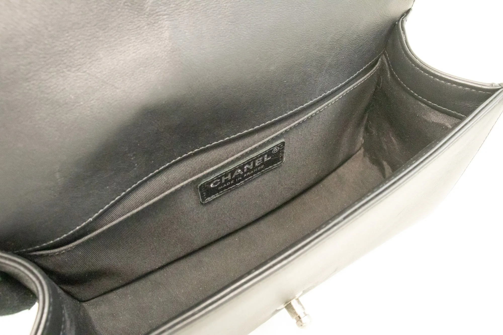 CHANEL Boy Chain Shoulder Bag Black Quilted Flap Calfskin Leather m56