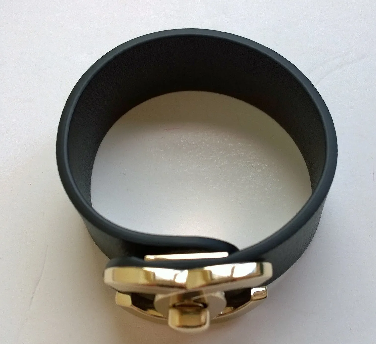 Chanel CC Cuff Bracelet in Black Leather Gold Logo Jewelry Jewellery New Large Size