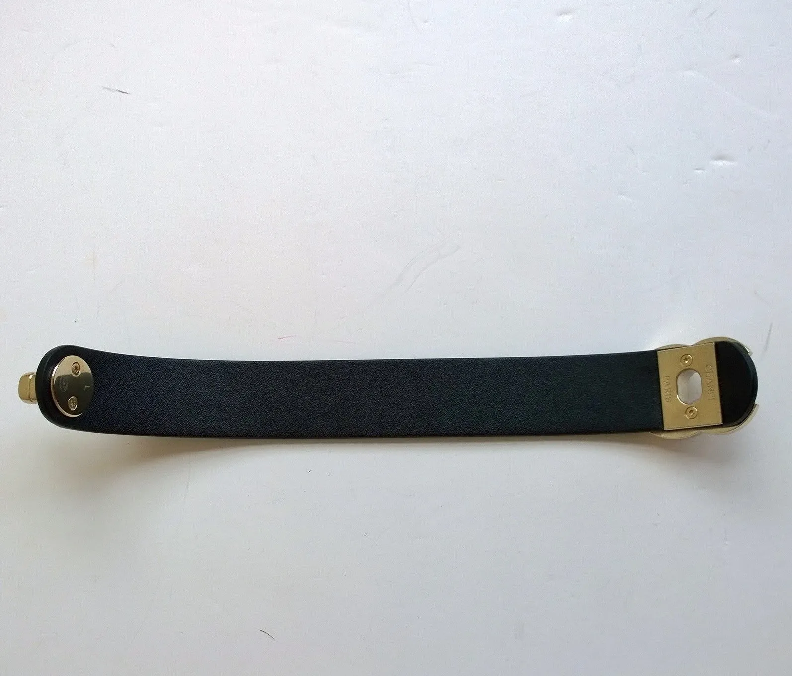 Chanel CC Cuff Bracelet in Black Leather Gold Logo Jewelry Jewellery New Large Size