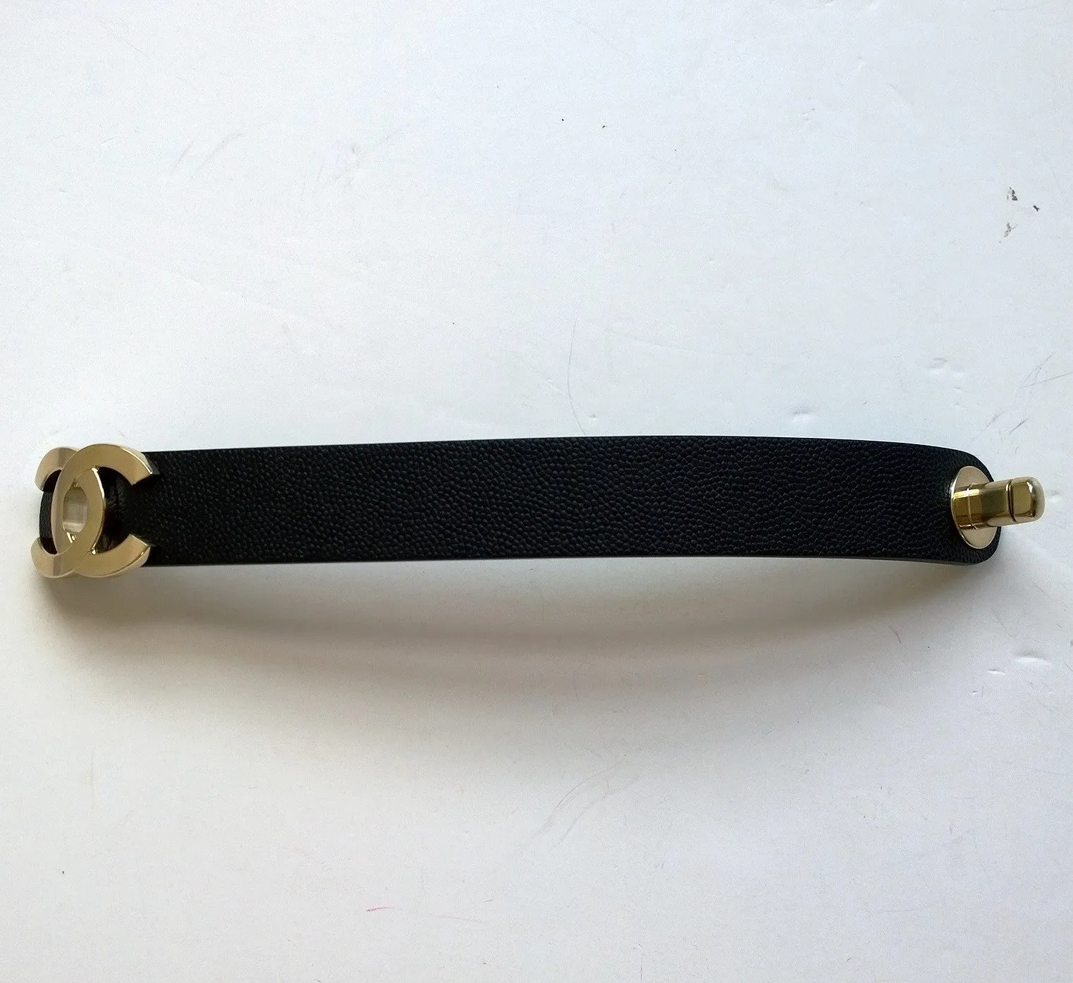 Chanel CC Cuff Bracelet in Black Leather Gold Logo Jewelry Jewellery New Large Size