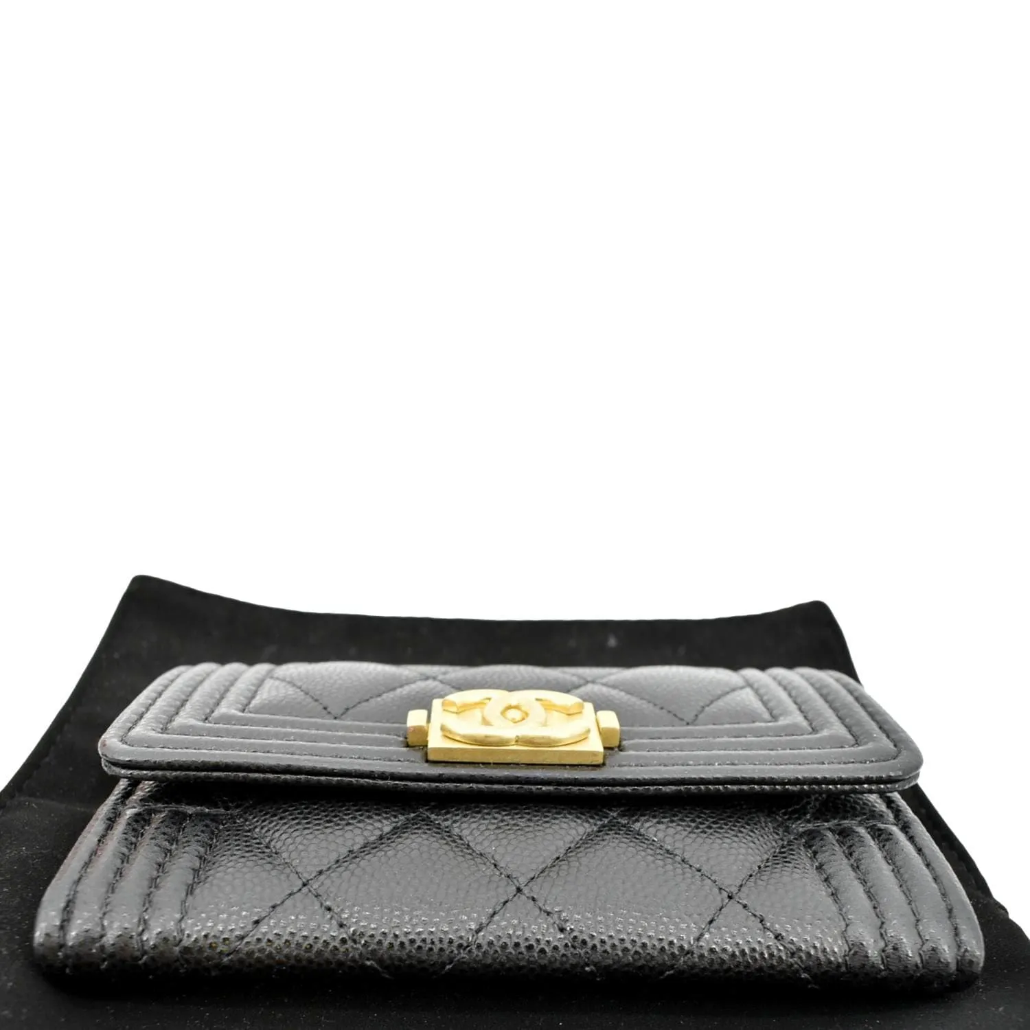 CHANEL CC Flap Quilted Caviar Leather Card Holder Black