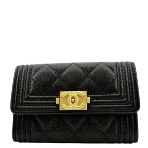 CHANEL CC Flap Quilted Caviar Leather Card Holder Black